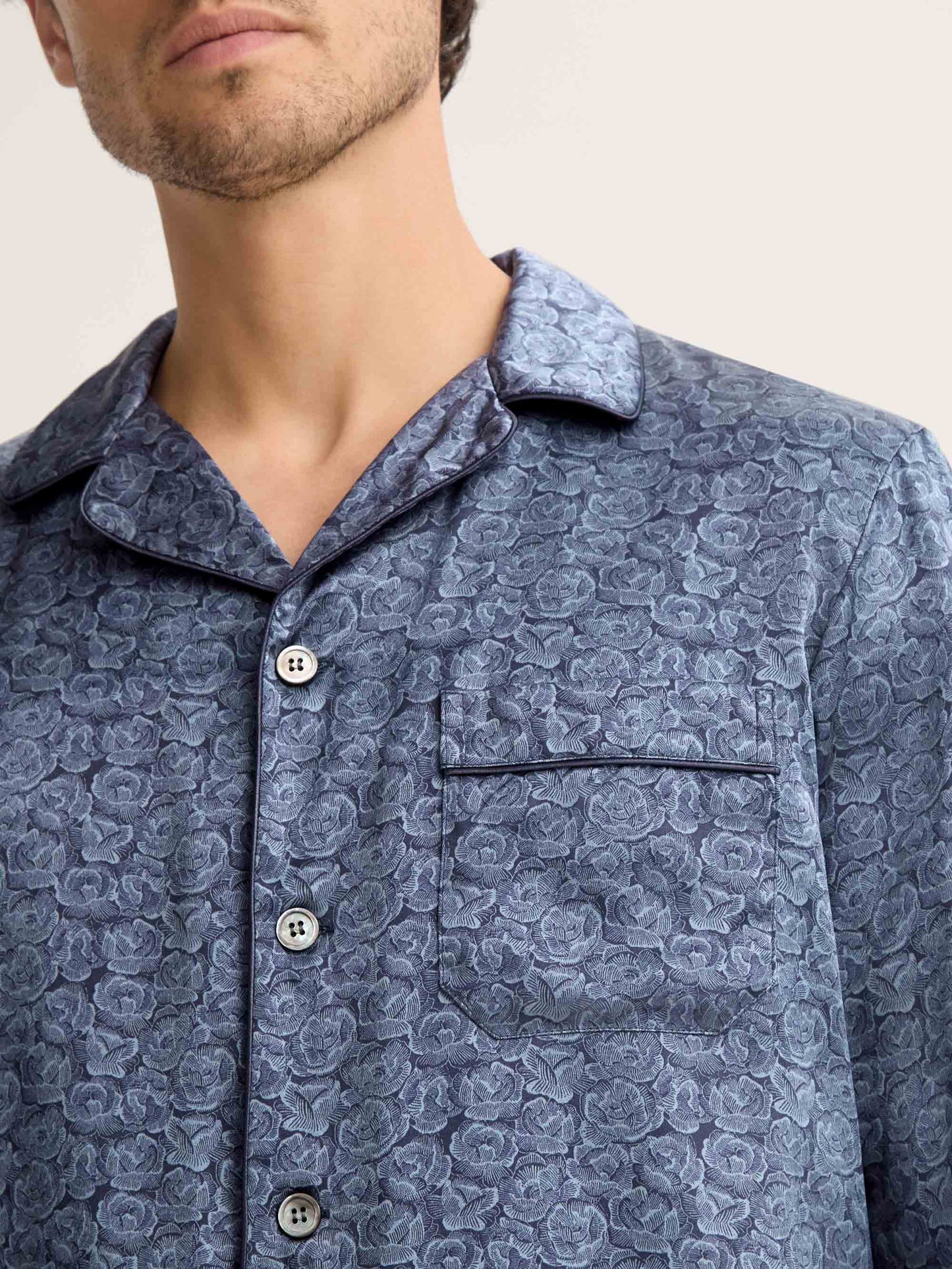 Men's Silk Pyjamas Navy Blue Rose