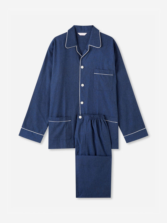 Men's Classic Fit Pyjamas Balmoral 3 Brushed Cotton Navy